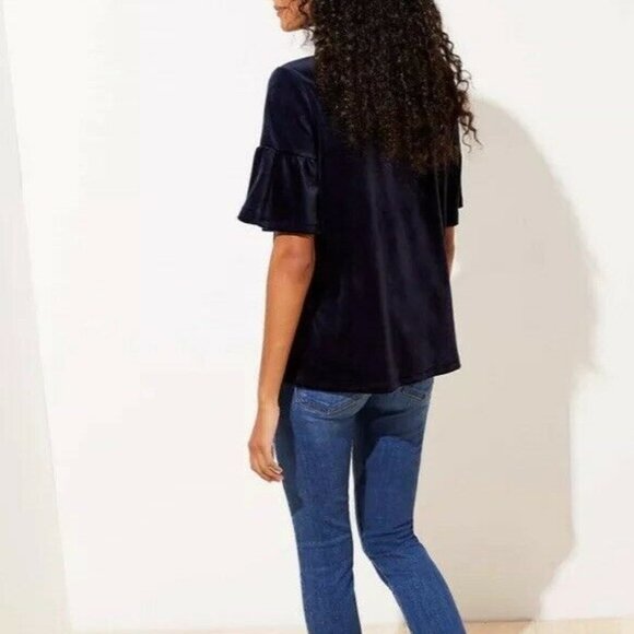 New Loft Womans Top Velvet Bell Sleeve Blue - Picture 3 of 8